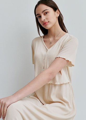 假兩件式開衩裙孕哺套裝