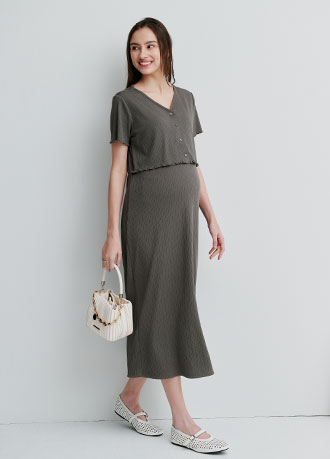 假兩件式開衩裙孕哺套裝