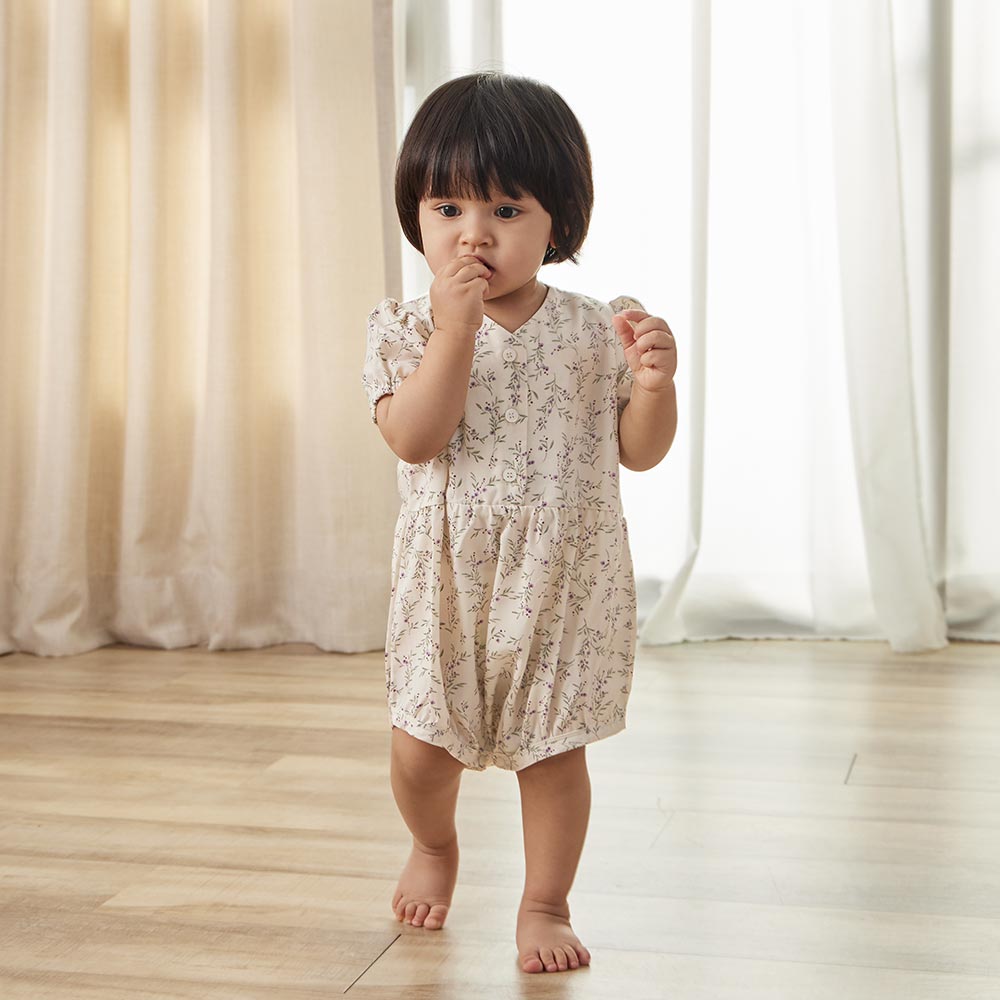 BABY碎花泡泡袖包屁衣