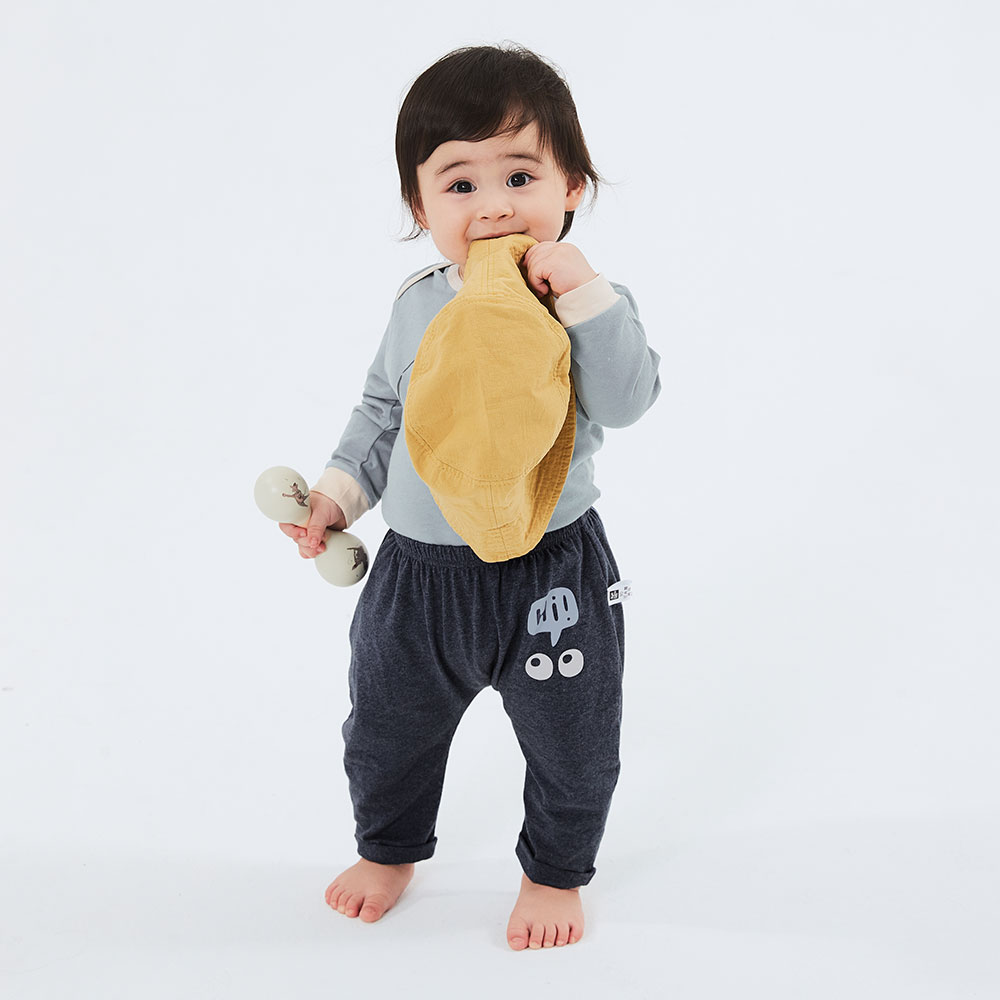 嬰幼兒 Q彈棉質反摺長褲-大眼睛 