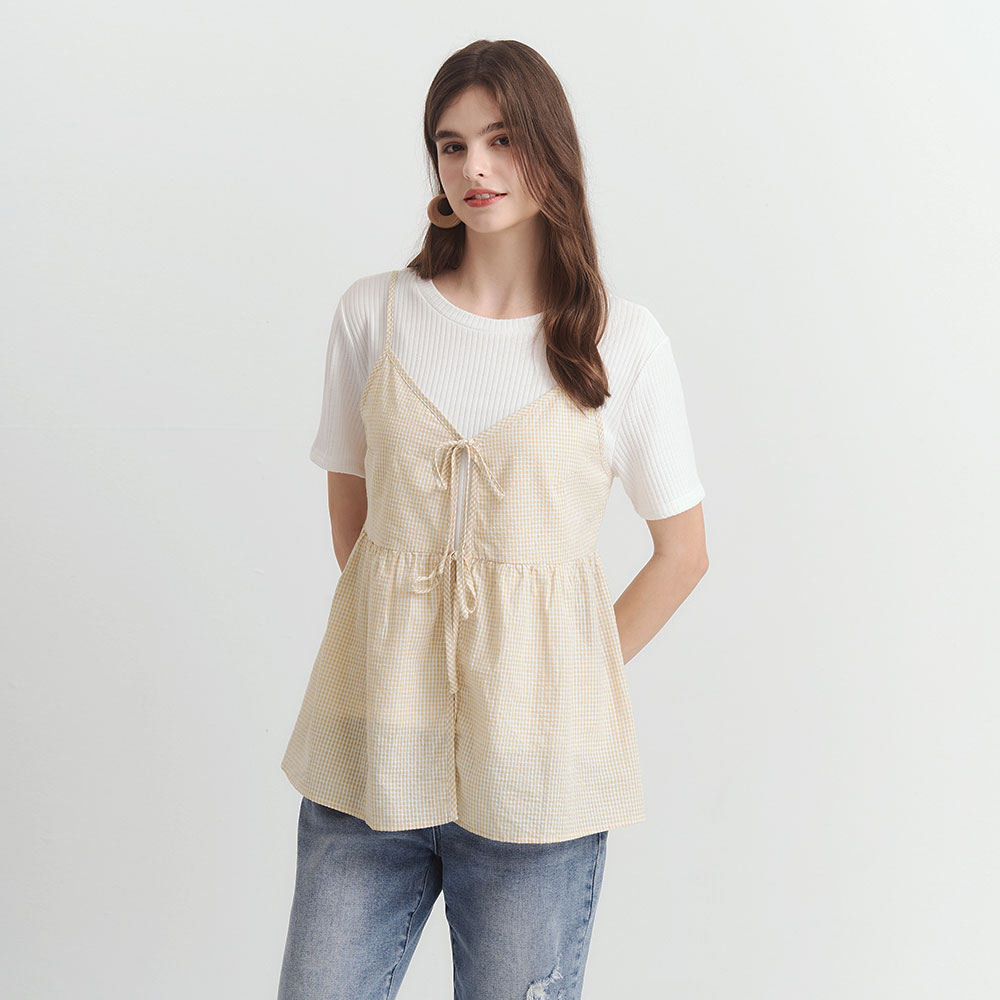 Fake two-piece spaghetti strap maternity top