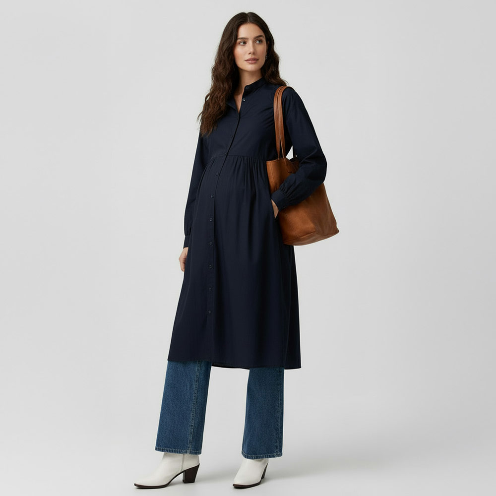 純棉素色襯衫孕哺洋裝(兩穿)