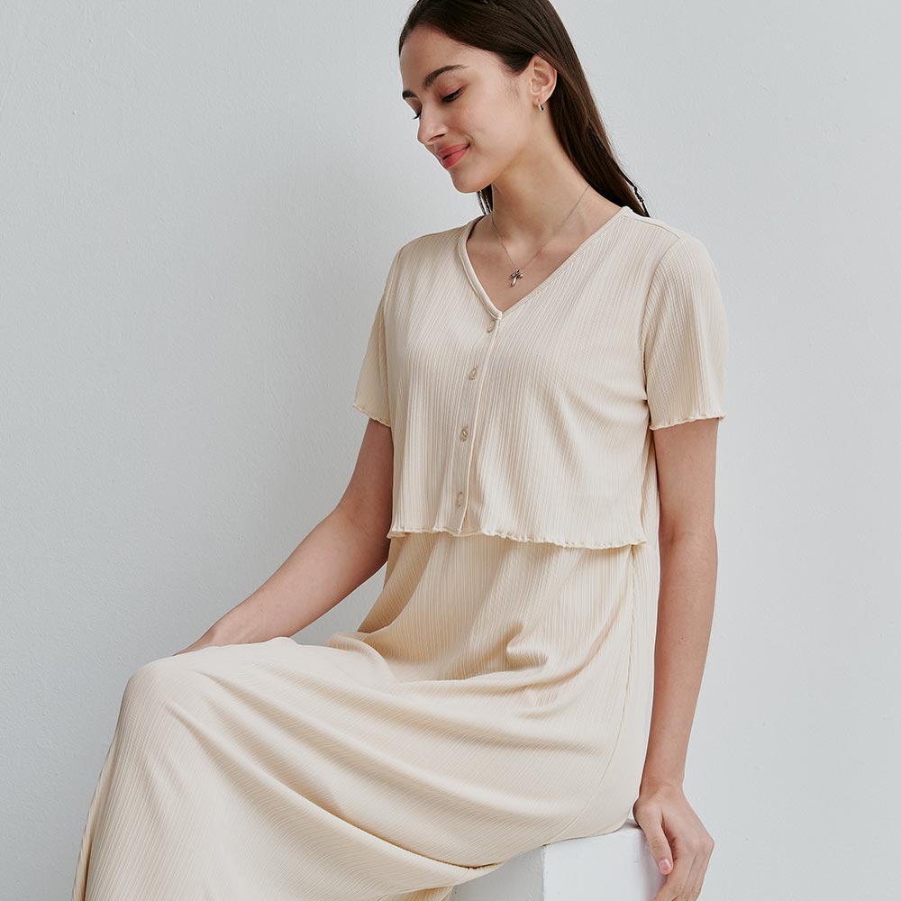 假兩件式開衩裙孕哺套裝