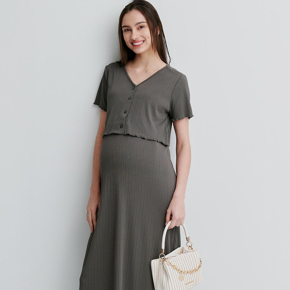 假兩件式開衩裙孕哺套裝