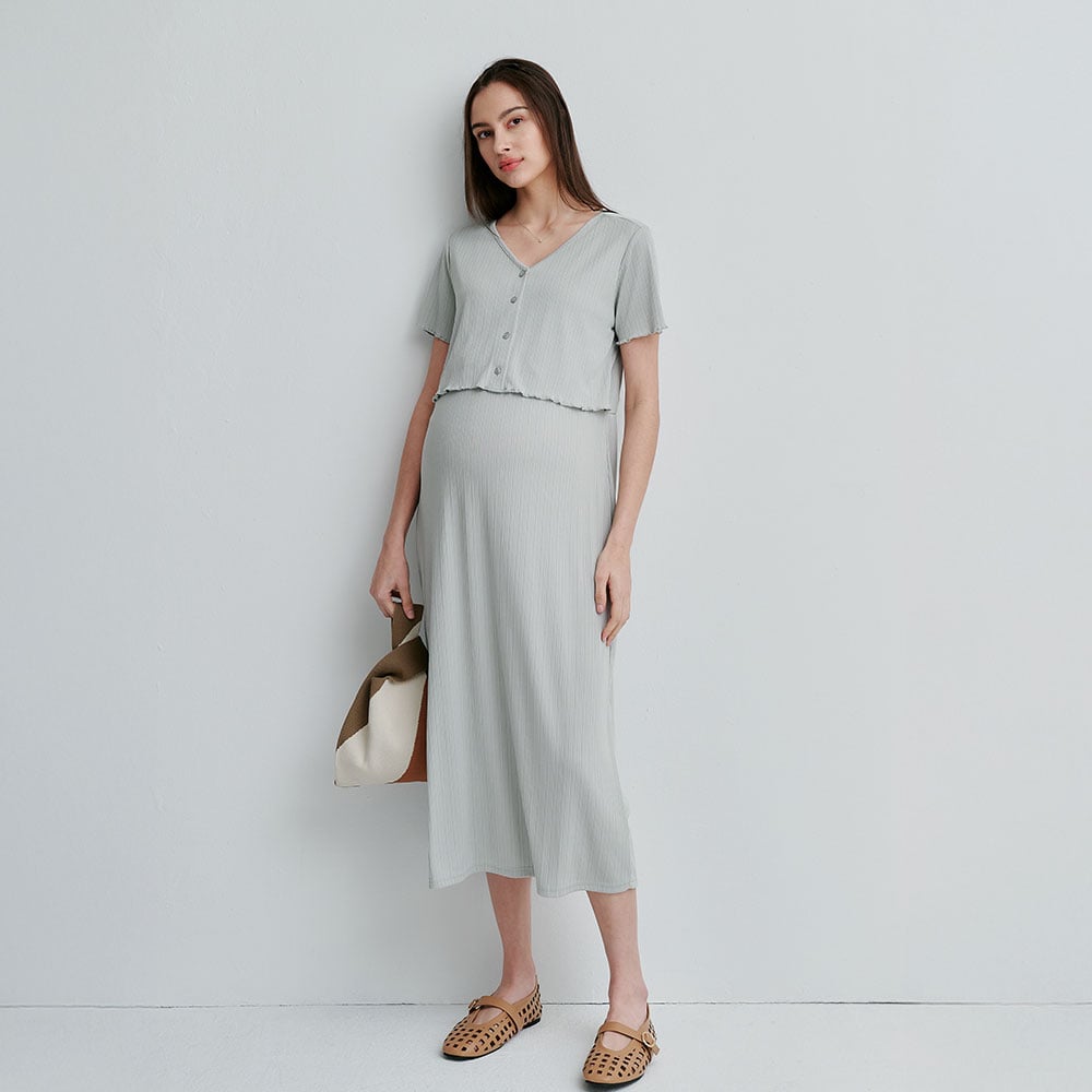 假兩件式開衩裙孕哺套裝