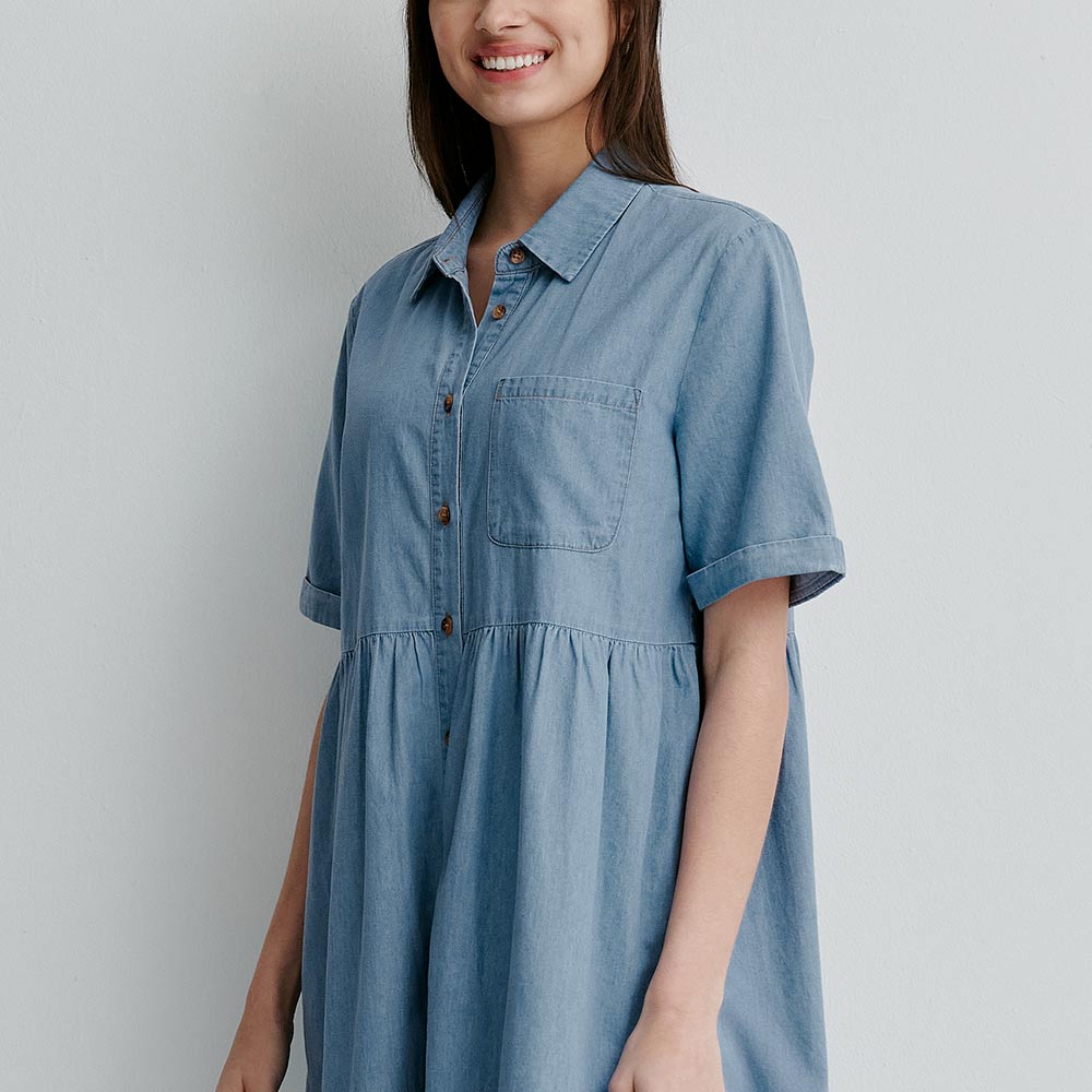 牛仔襯衫式孕哺洋裝