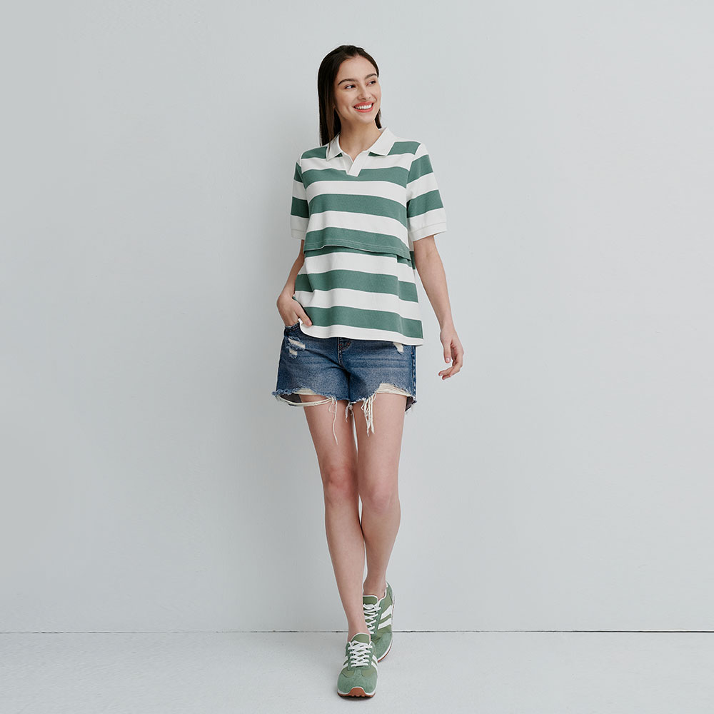 抓破刷色抽鬚牛仔孕婦短褲