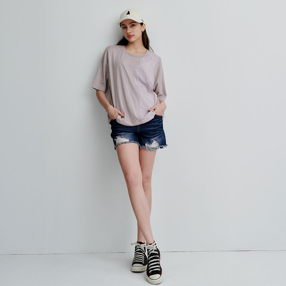 刷白抓破抽鬚牛仔孕婦短褲